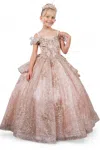 Cinderella Couture 8120 Glitter 3d Applique Flower Girl Dress In Gold