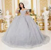 Cinderella Couture 8120j Long Quinceanera Beaded Applique Ball Gown In Silver