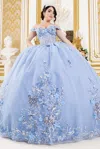 Cinderella Couture 8125j Long Corset Ball Gown Quinceanera Dress In Blue