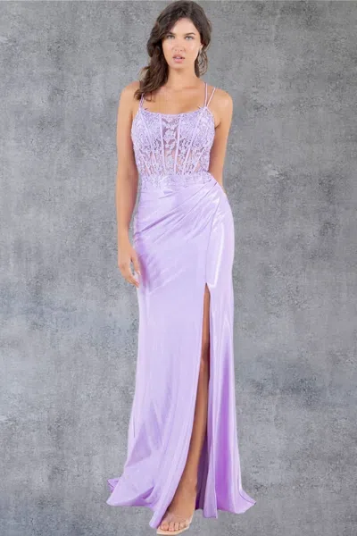 Cinderella Couture 8185j Formal Long Floral Lace Prom Dress In Purple