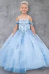 Cinderella Couture 8190 Glitter Applique A Line Flower Girl Dress In Blue