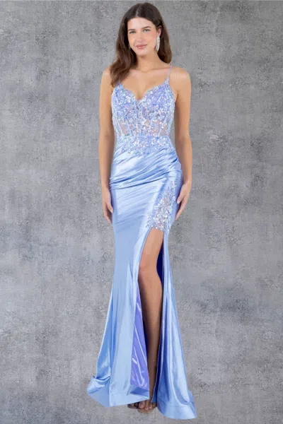 Cinderella Couture 8213j Prom Beaded Long Floral Formal Sequin Dress In Purple