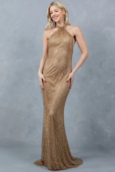 Cinderella Couture 8217j Long Slit Beaded Formal Prom Dress In Gold