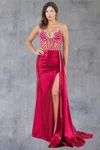 Cinderella Couture 8219j Fitted Long Prom Slit Beaded Formal Dress In Red