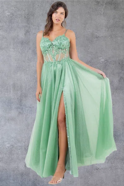 Cinderella Couture 8238j A Line Long Formal Prom Glitter Dress In Green