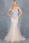 Cinderella Couture 8271j Fitted Long Beaded Lace Formal Prom Dress In Multi