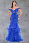 Cinderella Couture 8274j Long Formal Ruffle Mermaid Prom Dress In Blue