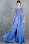 Cinderella Couture 8294m A Line Long Formal Sequin Dress In Blue