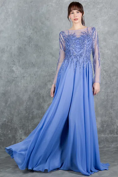 Cinderella Couture 8294m A Line Long Formal Sequin Dress In Blue