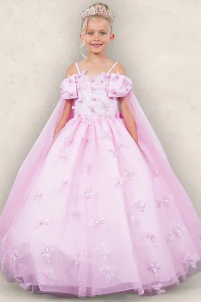 Cinderella Couture 8350 Butterfly Applique A Line Flower Girl Dress In Pink