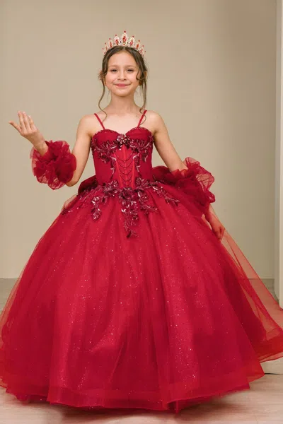 Cinderella Couture 8380 Applique Lace Beaded Floral Flower Girl Dress In Red
