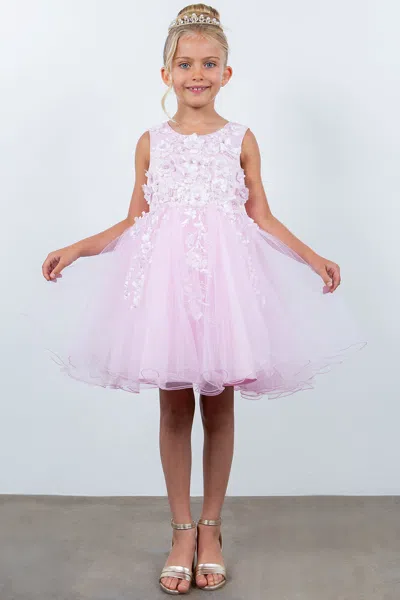 Cinderella Couture 9122 Short 3d Floral A Line Flower Girl Dress In Pink