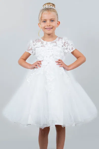 Cinderella Couture 9133 Short 3d Floral A Line Flower Girl Dress In White
