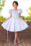 Cinderella Couture 9143 Short Puff Sleeve Pleated Flower Girl Dress In Blue