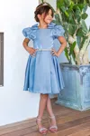 Cinderella Couture 9144 Pleated Short Flower Girl Dress In Blue