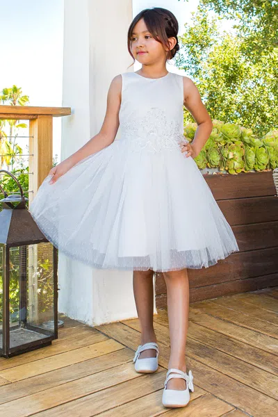 Cinderella Couture 9145 Short Sequin Floral Flower Girl Dress In White