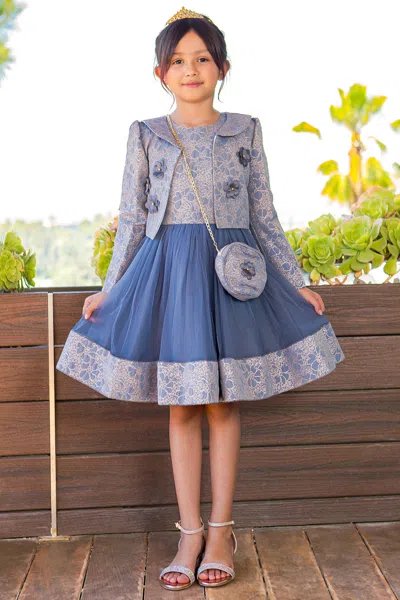 Cinderella Couture 9146 Short A Line Printed Flower Girl  Jacket Dress In Blue