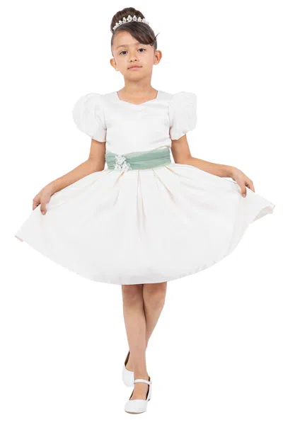Cinderella Couture 9159 Short A Line Puff Sleeve Flower Girl Dress In White