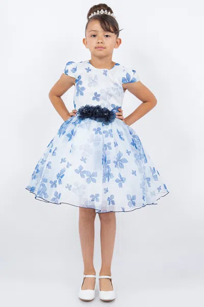 Cinderella Couture 9161 Short Printed A Line Flower Girl Dress In Blue