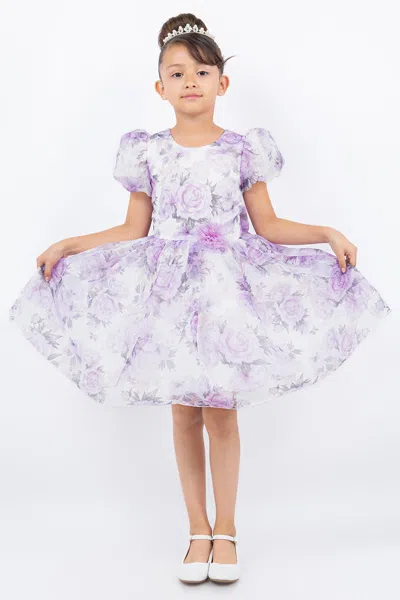 Cinderella Couture 9163 Short Floral Print Flower Girl Dress In Purple