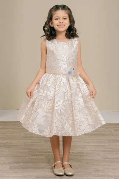 Cinderella Couture 9169 3d Floral A Line Print Short Flower Girl Dress In Neutral
