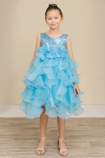 Cinderella Couture 9179 Sequin Beaded Ruffle A Line Flower Girl Dress In Blue