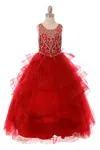 Cinderella Couture Beaded Gown With Horsehair Layered Flower Girl Dress In Red