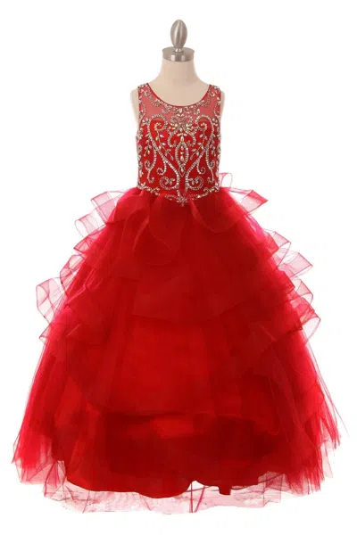 Cinderella Couture Beaded Gown With Horsehair Layered Flower Girl Dress In Red