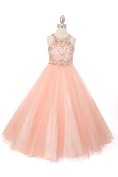 Cinderella Couture Beaded Gown With Keyhole Back Flower Girl Dress In Pink