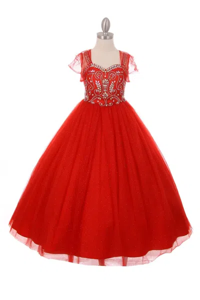 Cinderella Couture Beaded Gown With Shrug Flower Girl Dress In Red