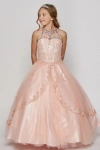 Cinderella Couture Beaded Halter Style Long Gown Flower Girl Dress In Pink