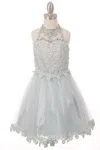 Cinderella Couture Beaded Sequin Short Flower Girl Dress In Blue