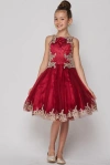 Cinderella Couture Beaded Sequin Short Flower Girl Dress In Burgundy