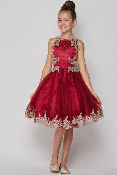 Cinderella Couture Beaded Sequin Short Flower Girl Dress In Burgundy