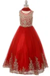 Cinderella Couture Beaded With Embroidered Hemline Gown Flower Girl Dress In Red