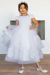 Cinderella Couture C017 A Line 3d Applique Beaded Flower Girl Dress In White