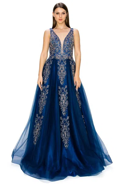 Cinderella Couture Cc8029j Sleeveless Embellish Prom Dress In Blue