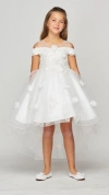 Cinderella Couture Floral Off Shoulder High Low Flower Girl Dress In White