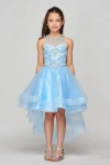 Cinderella Couture High Low Flower Girl Halter Beaded Dress In Blue
