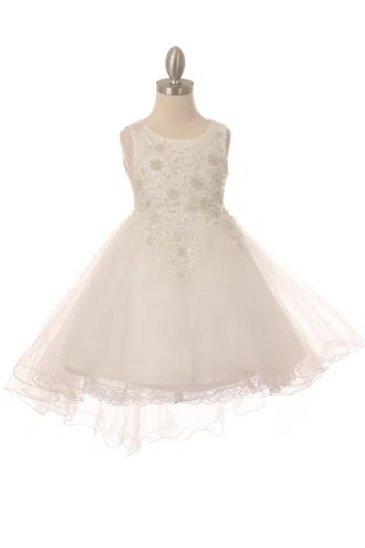 Cinderella Couture High Low Sequin Embroidered Flower Girls Dress In White