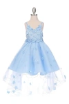 Cinderella Couture High Low Spaghetti Strap Flower Dress In Blue