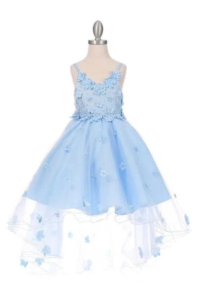 Cinderella Couture High Low Spaghetti Strap Flower Dress In Blue
