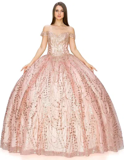 Cinderella Couture Long Ball Gown Off Shoulder Glitter Quinceanera Dress In Pink