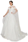 Cinderella Couture Long Off Shoulder Ball Gown Quinceanera Cape Dress In White