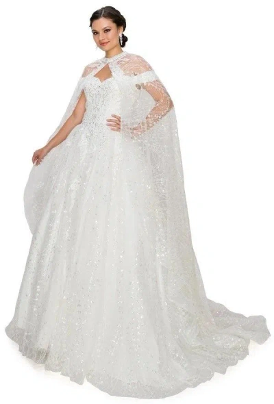 Cinderella Couture Long Off Shoulder Ball Gown Quinceanera Cape Dress In White