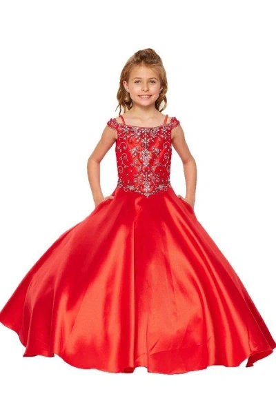 Cinderella Couture Long Off Shoulder Flower Girls Dress In Red