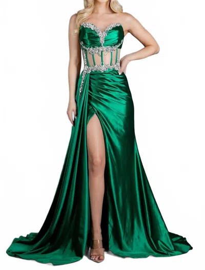 Cinderella Couture Long Prom Formal Fitted Slit Evening Dress In Emerald In Red
