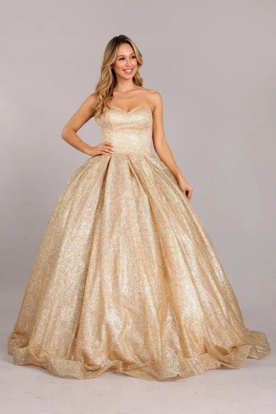 Cinderella Couture Long Strapless Prom Glitter Ball Gown In Gold
