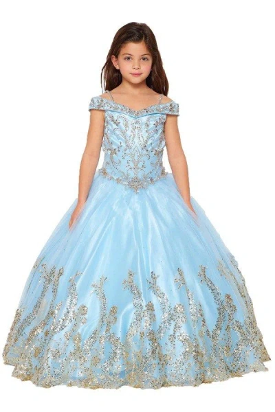 Cinderella Couture Off Shoulder A-line Flower Girls Dress In Blue