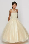 Cinderella Couture Pearl Halter Style Long Gown Flower Girl Dress In Gold
